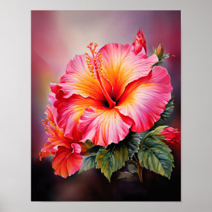 Pink Hibiscus Tropical Floral Wall Art