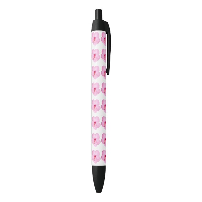 Pink Hibiscus Tropical Flower Black Ink Pen (Bottom (Vertical))