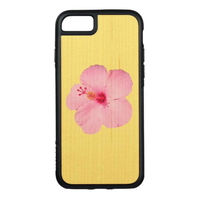 Pink Hibiscus Tropical Flower Carved Wood iPhone Case (Back)