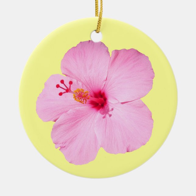 Pink Hibiscus Tropical Flower Ceramic Tree Decoration (Front)