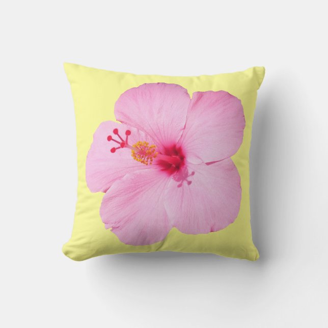 Pink Hibiscus Tropical Flower Cushion (Front)