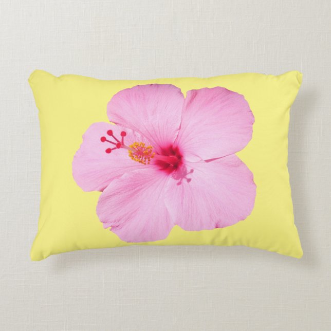 Pink Hibiscus Tropical Flower Decorative Cushion (Front)