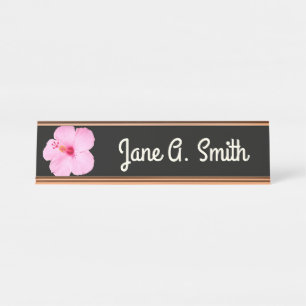 Pink Hibiscus Tropical Flower Desk Name Plate