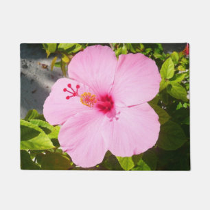Pink Hibiscus Tropical Flower Doormat