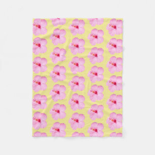 Pink Hibiscus Tropical Flower Fleece Blanket