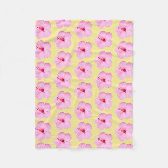 Pink Hibiscus Tropical Flower Fleece Blanket (Front)