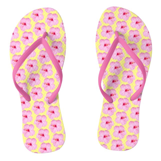 Pink Hibiscus Tropical Flower Flip Flops (Footbed)