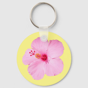 Pink Hibiscus Tropical Flower Key Ring