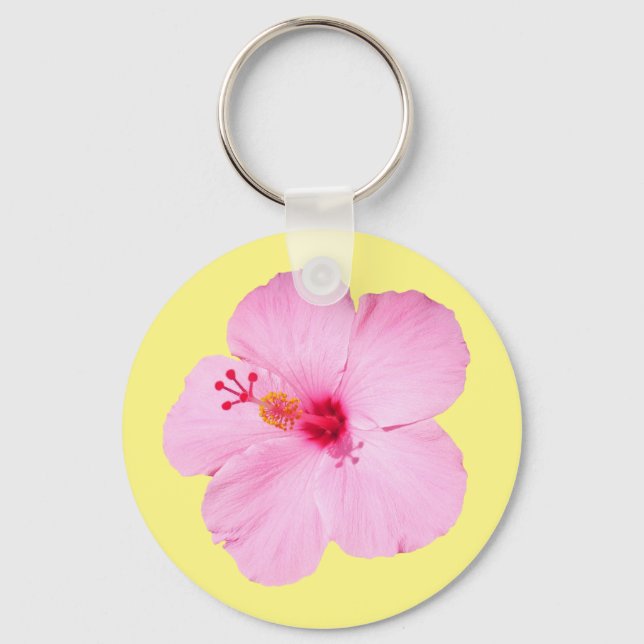 Pink Hibiscus Tropical Flower Key Ring (Front)