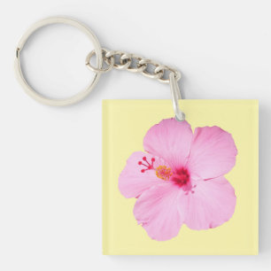 Pink Hibiscus Tropical Flower Key Ring