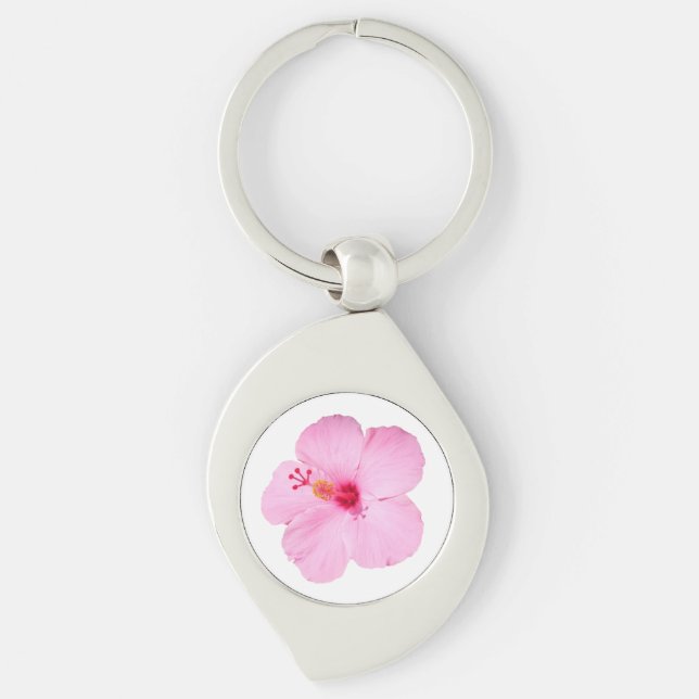Pink Hibiscus Tropical Flower Key Ring (Front)