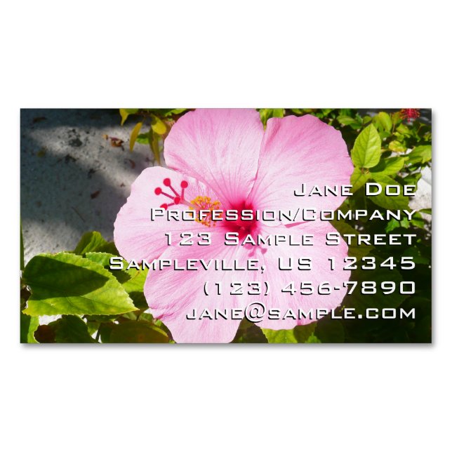 Pink Hibiscus Tropical Flower Magnetic Business Card (Front)