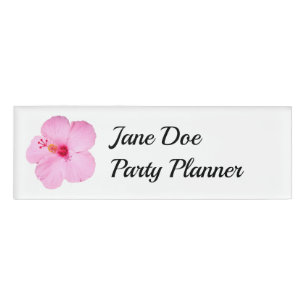 Pink Hibiscus Tropical Flower Name Tag