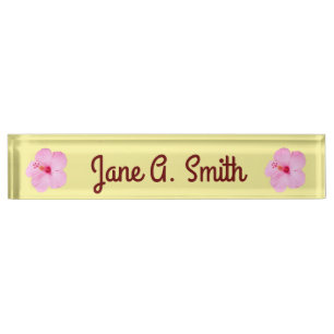 Pink Hibiscus Tropical Flower Nameplate