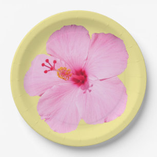 Pink Hibiscus Tropical Flower Paper Plate
