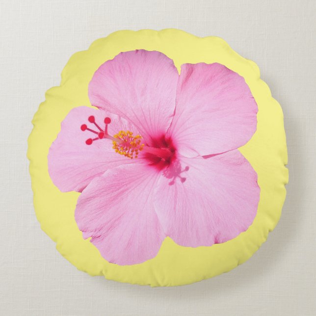 Pink Hibiscus Tropical Flower Round Cushion (Front)