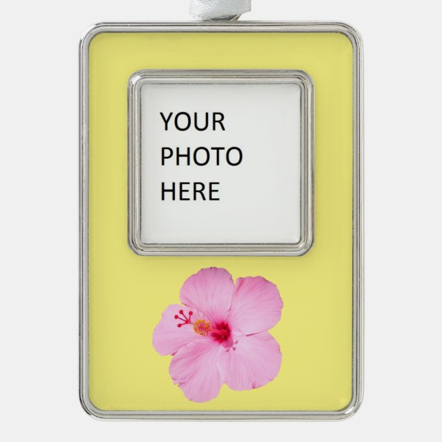 Pink Hibiscus Tropical Flower Silver Plated Framed Ornament (Front)