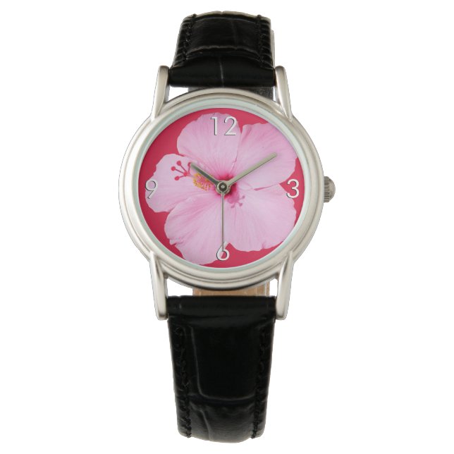 Pink Hibiscus Tropical Flower Watch (Front)