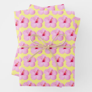 Pink Hibiscus Tropical Flower Wrapping Paper Sheet