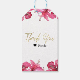 Pink Hibiscus Tropical Flowers White Party Favour Gift Tags