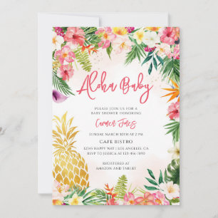 Pink Hibiscus Tropical Hawaiian Baby Shower Invitation