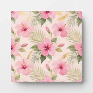 Pink Hibiscus Tropical Seamless Pattern Plaque