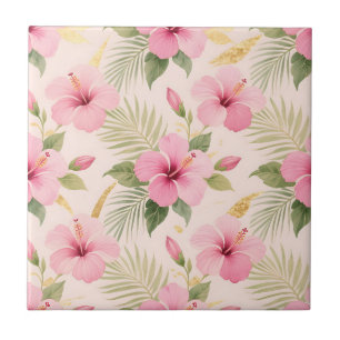 Pink Hibiscus Tropical Seamless Pattern Tile