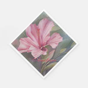 PINK HIBISCUS TROPICAL TRAVEL PARTY MONOGRAM NAPKIN
