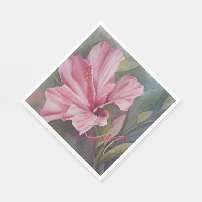 PINK HIBISCUS TROPICAL TRAVEL PARTY MONOGRAM NAPKIN (Corner)