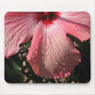 Pink Hibiscus Water Drops Mouse Mat