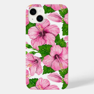 Pink hibiscus watercolor pattern Case-Mate iPhone 14 plus case