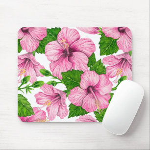 Pink hibiscus watercolor pattern mouse mat