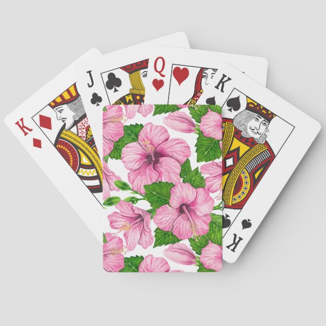 Pink hibiscus watercolor pattern playing cards (Back)