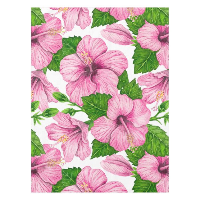 Pink hibiscus watercolor pattern tablecloth (Front)