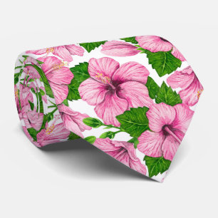 Pink hibiscus watercolor pattern tie
