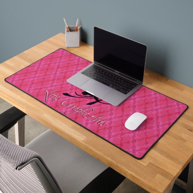 Pink Hibiscus Wavy Tartan-LGA logo in Sangria Desk Mat (Office 2)