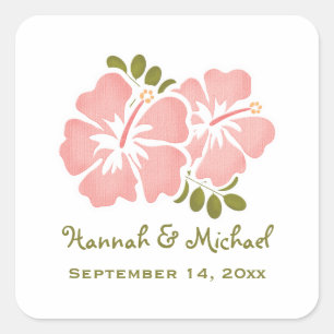 Pink Hibiscus Wedding Favour Sticker Seal
