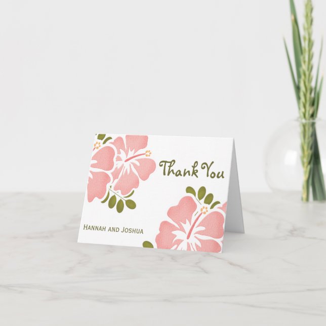Pink Hibiscus Wedding Thank You Notes Cards (Front)