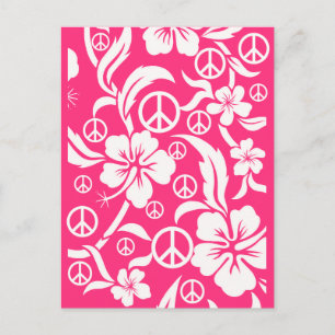 Pink Hibiscus with Peace Signs POSTCARDS for Voter