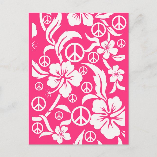 Pink Hibiscus with Peace Signs POSTCARDS for Voter (Front)
