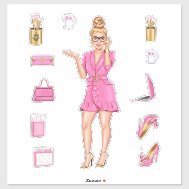 Pink High Fashion Blonde Women Planner Decals (Sheet)
