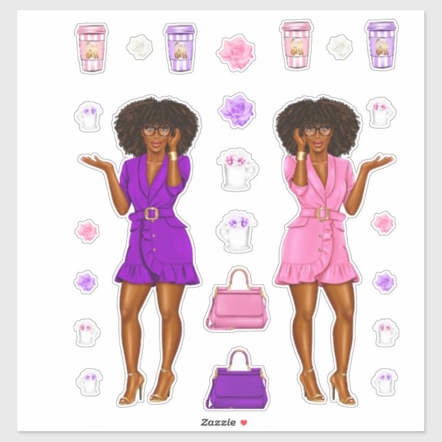 Pink High Fashion Melanin Sis Women Planner Decals (Sheet)