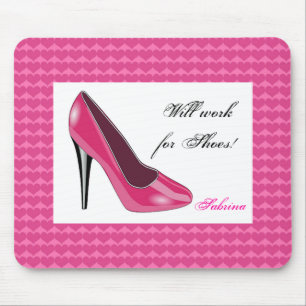 Pink High Heel and Hearts Mouse Pad