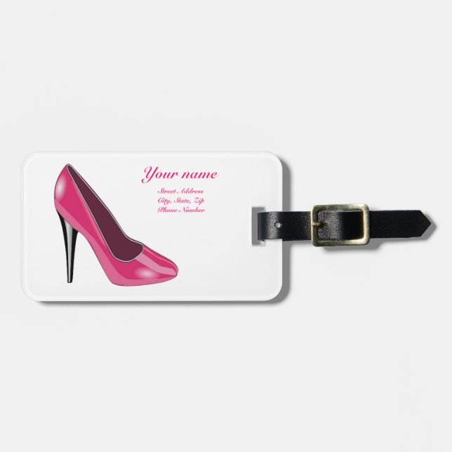 Pink High Heel Shoe Luggage Tag (Front Horizontal)