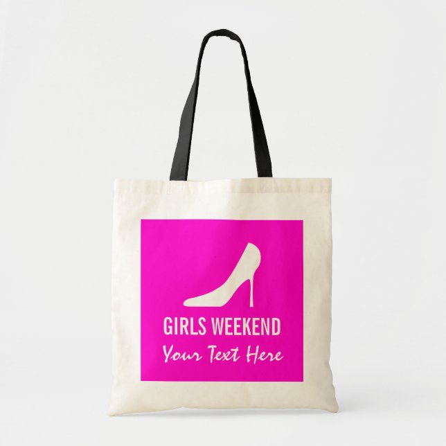 Pink high heel shoes girls weekend tote bag (Front)
