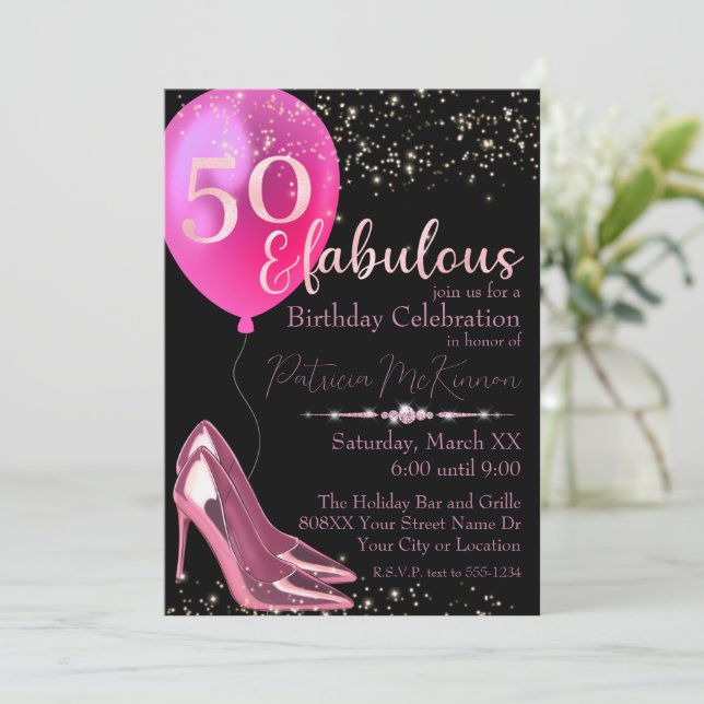 Pink High Heel Stilettos 50th Birthday Invitation (Standing Front)