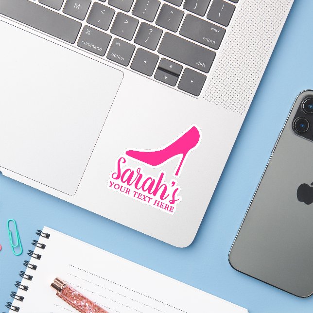 Pink high heel stilettos shoe custom vinyl sticker (Laptop w/ iPhone)