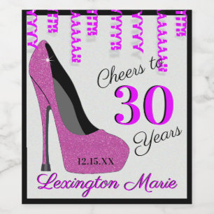 Pink High Heeled Shoe Birthday Party Sparkling Win Wine Label