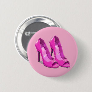Pink High Heels 64-Bit Pixel Art Style 6 Cm Round Badge