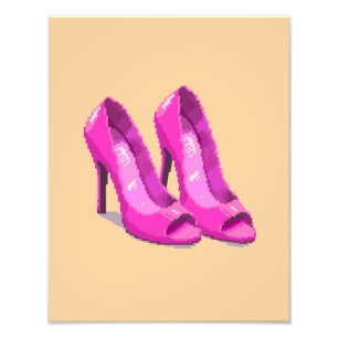 Pink High Heels 64-Bit Pixel Art Style Photo Print